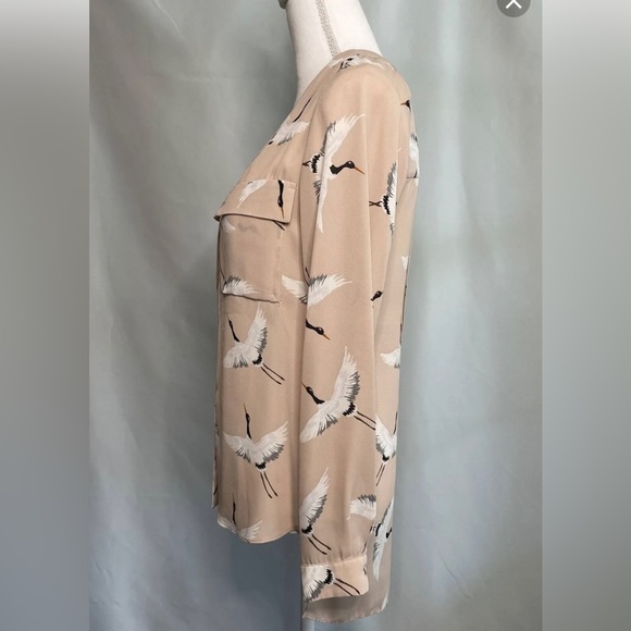 Zara basic long sleeve blouse with beautiful cranes sz XL - Picture 5 of 7